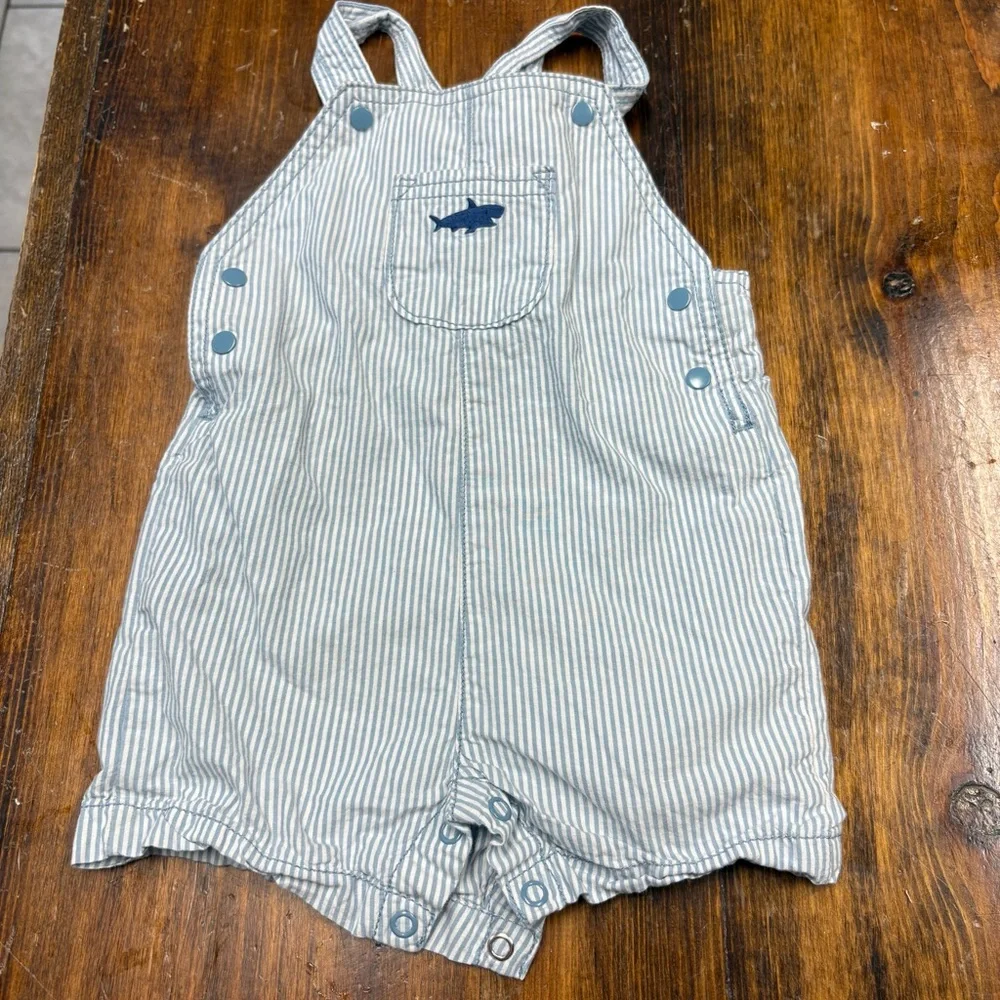 Carters Blue And White Stripe Shark Romper Size 9 Months